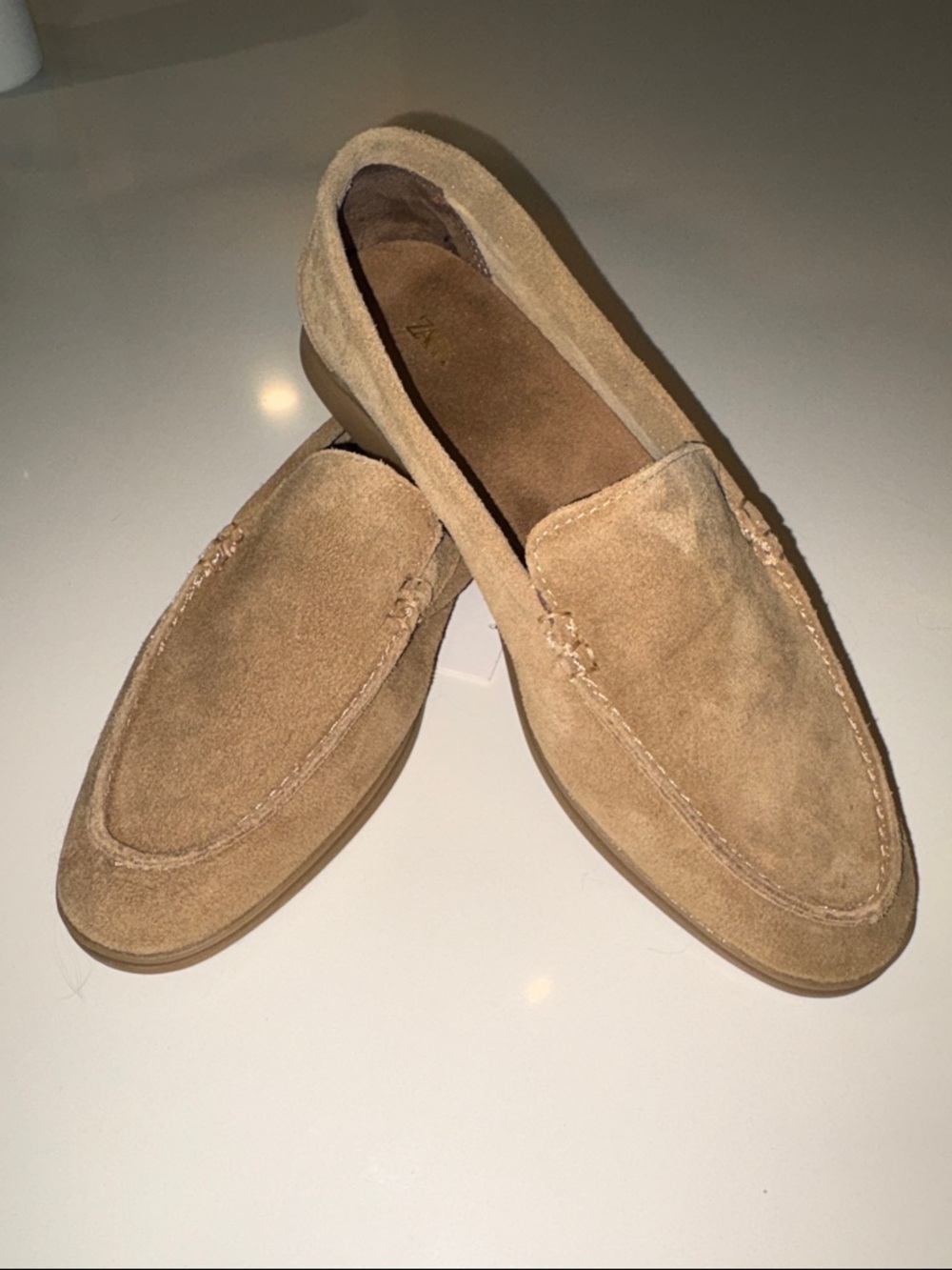 Zara Tan Suede Slip-On Loafers